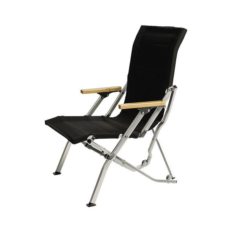 Black Folding Camping Chair with Wooden Armrests | Two Dogs Adventure Co